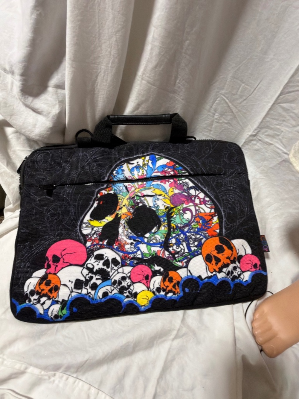 Multicolored Sugar Skull Padded Laptop Sleeve Messenger Bag Case